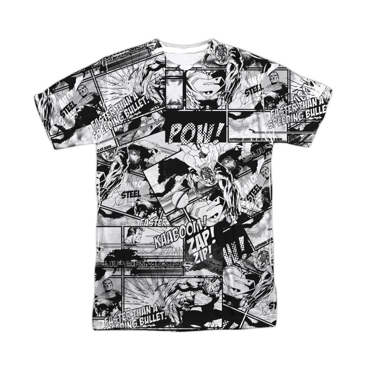 Mens Comic Strips Short Sleeve Adult 100% Poly Crew Tee / T-Shirt - White