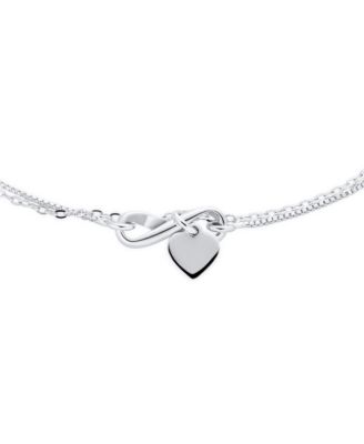 Romantic Love Knot Heart Layered Anklet Ankle Bracelet Double Chain Silver 9 Inch