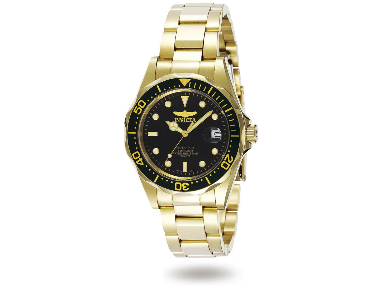 Мужские часы Invicta 8936 Pro Diver Quartz 3 Hand Black Dial, цвет: Золотой — фото 1