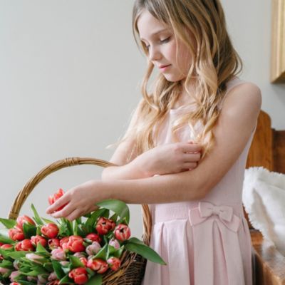 Big Girls Heirloom Sleeveless Pleated Sweater Dress with Bow