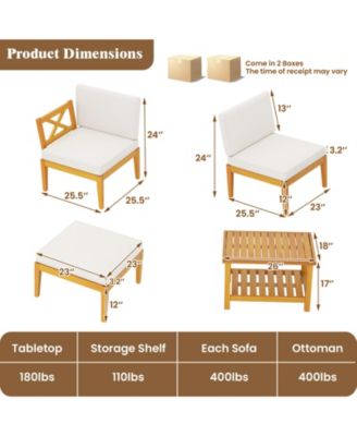 5 Pieces Acacia Wood Patio Chaise Lounge Chair Set with Ottoman and Cushions