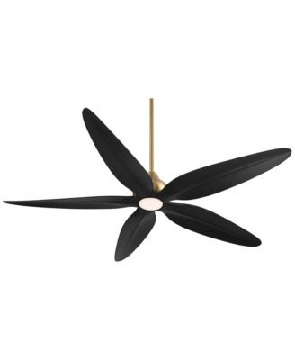 60" Lotus Bay Indoor Outdoor Ceiling Fan 5 Blade LED Light Remote Control Brass Finish Black Blades Bedroom Damp Rated