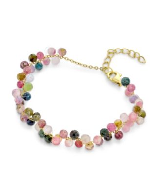 Small Wrist Chain Link Bracelet with Rainbow Tourmaline and 18K Gold Plating