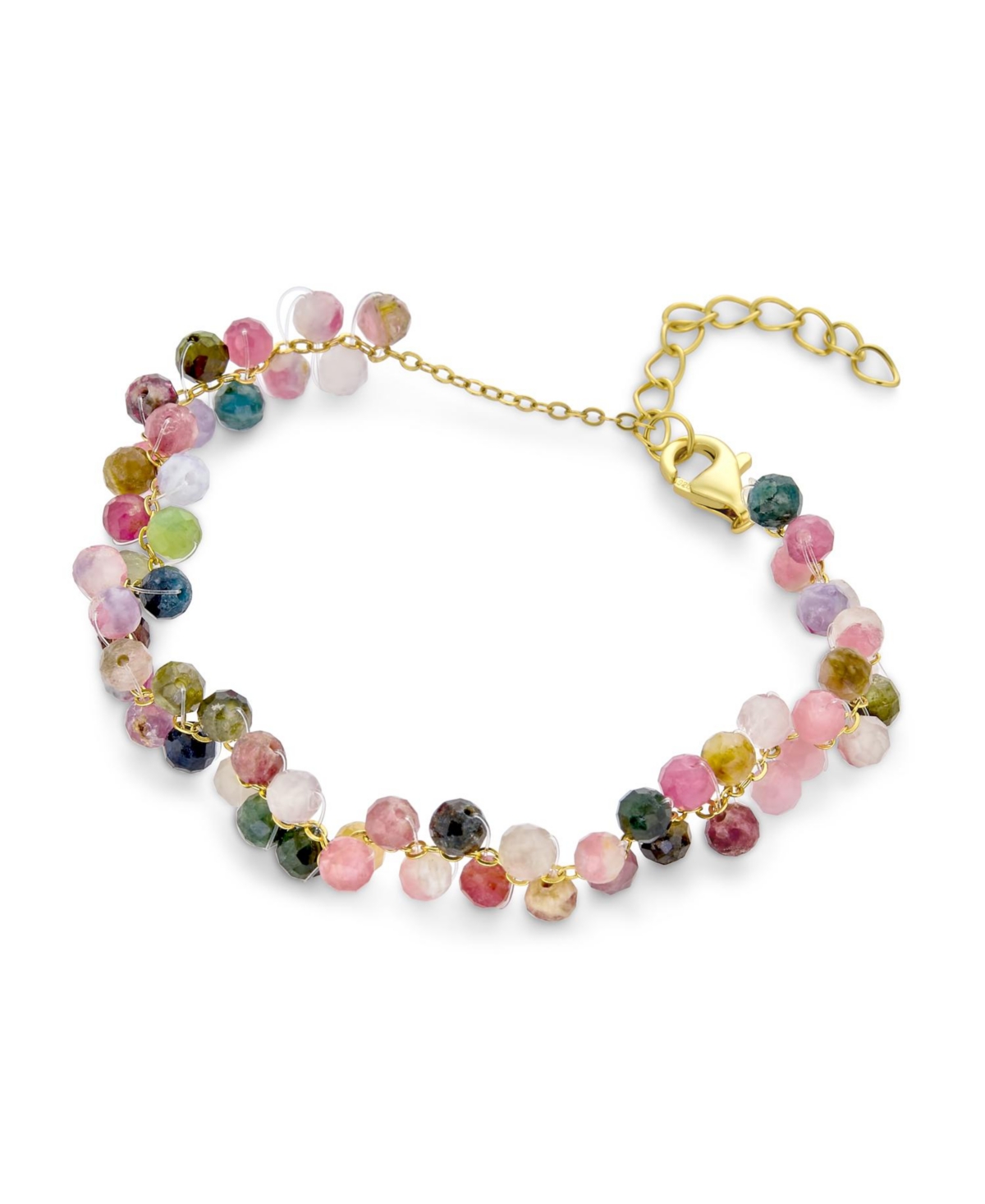 Bling Jewelry Small Wrist Chain Link Bracelet with Rainbow Tourmaline and 18K Gold Plating