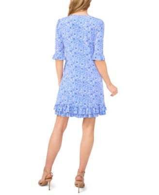 Women's V-Neck Ruffled Floral Shift Dress