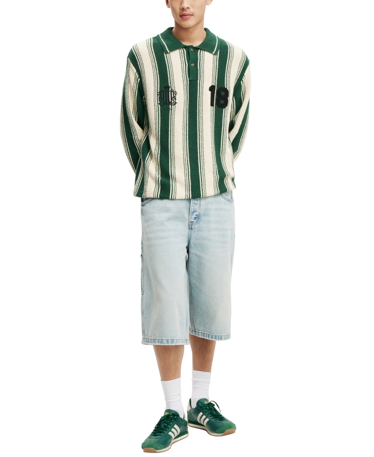 Shop Cotton On Men's Rugby Knit Polo Shirt In Teal Stripe