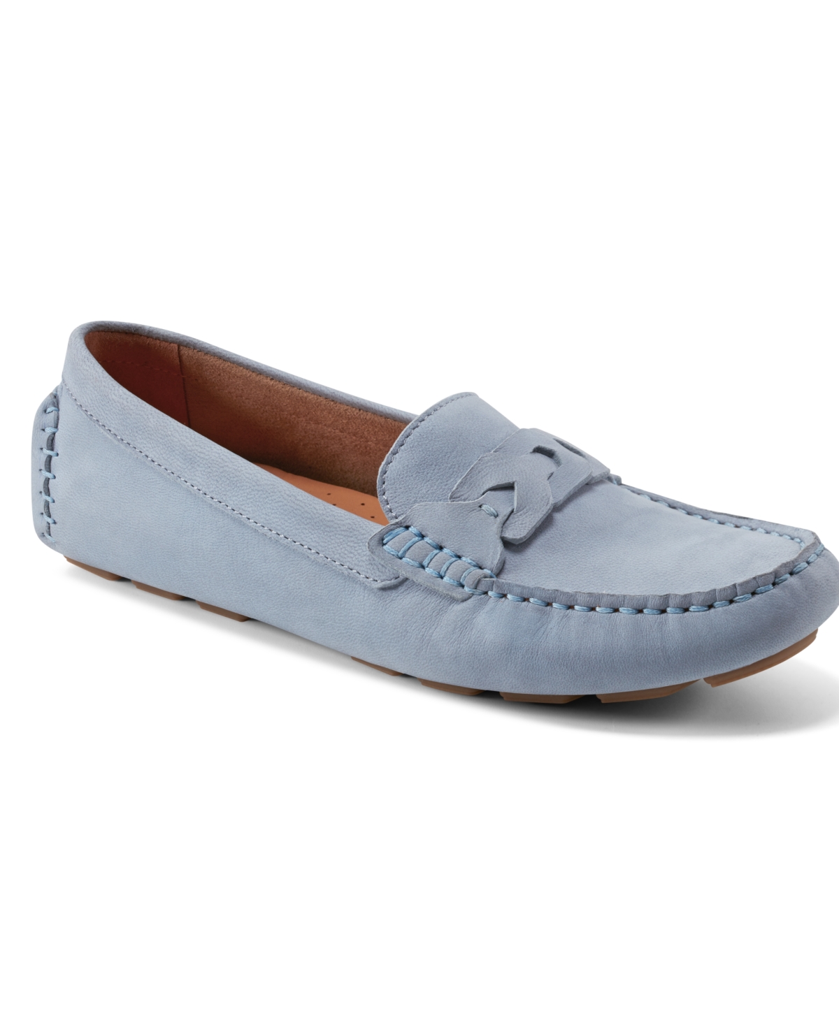 Shop Rockport Women's Blara Almond Toe Casual Flat Loafers In Light Blue Nubuck