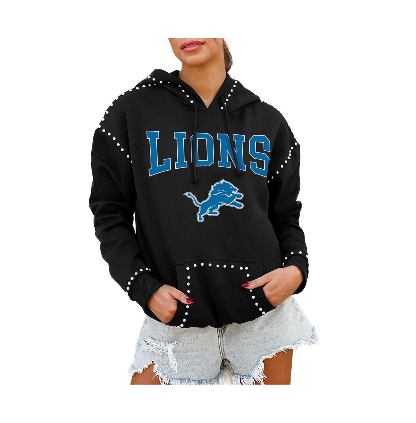 Женское худи Gameday Couture Black Detroit Lions Catch the Vibe Studded Pullover — фото 1