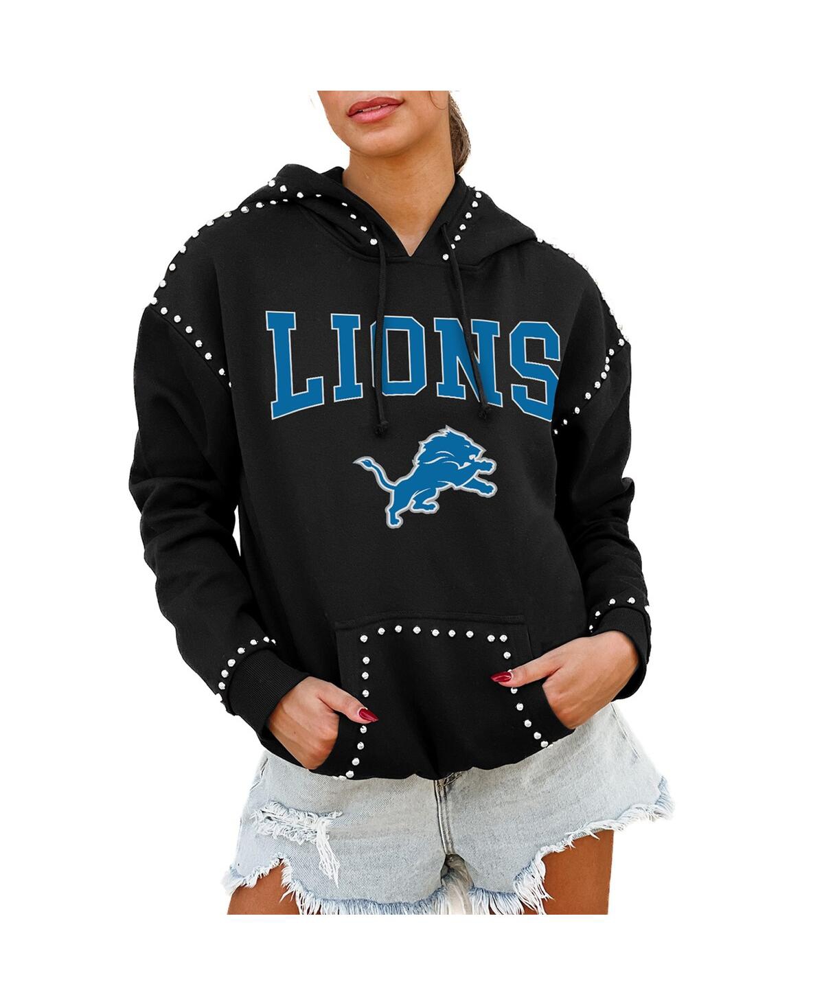 Women's Black Detroit Lions Catch the Vibe Studded Pullover Hoodie - Black