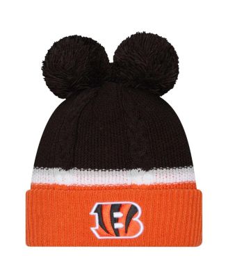 New Era - Women's Black Cincinnati Bengals Double Bubble Cuffed Knit Hat with Poms