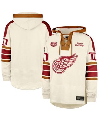 '47 Brand - Men's Cream Detroit Red Wings Blue Line Heritage Lacer Pullover Hoodie