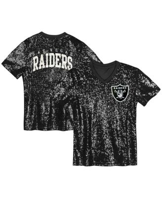 Outerstuff - Big Girls Black Las Vegas Raider's Wordmark Sequin V-Neck Top