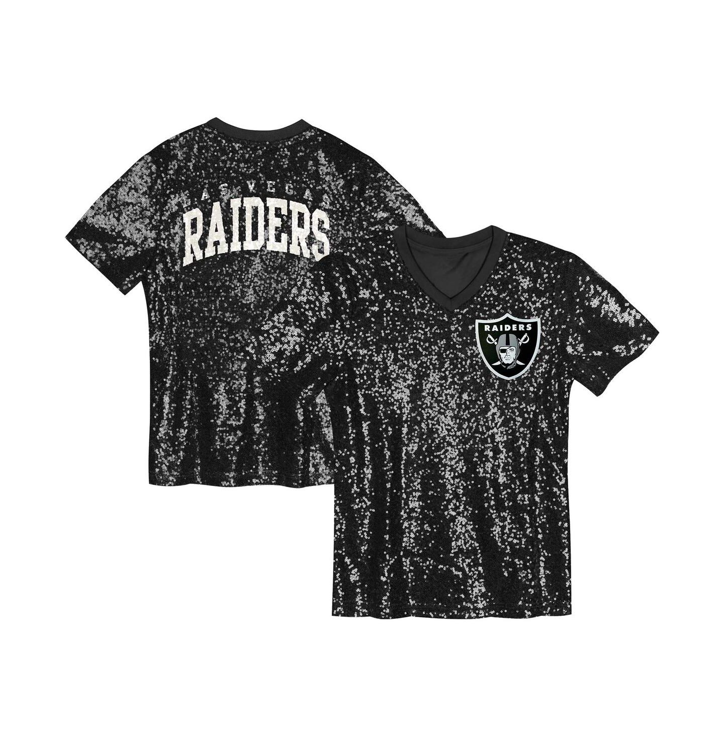 Топ Outerstuff Black Las Vegas Raider's Wordmark Sequin V-Neck для девочек — фото 1