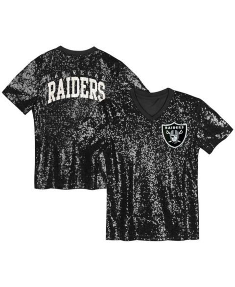 Топ Outerstuff Black Las Vegas Raider's Wordmark Sequin V-Neck для девочек