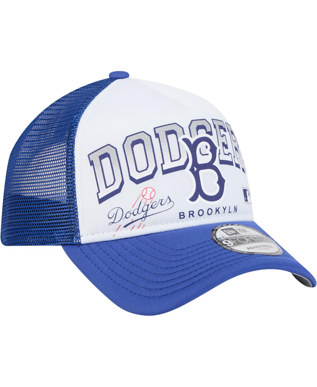 New Era Men's White Los Angeles Dodgers Retro Wordmark 9forty A-frame Trucker Adjustable Hat In White