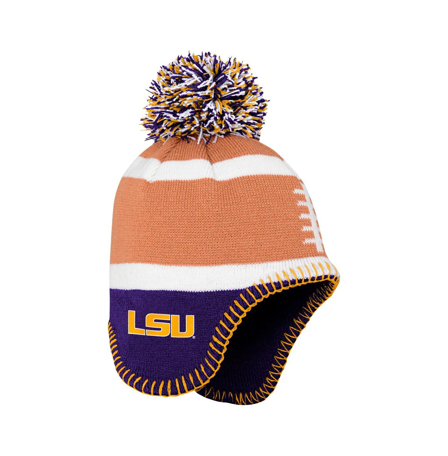 Шапка Fanatics Brown LSU Tigers Football Head Knit Hat with Pom для малышей — фото 1