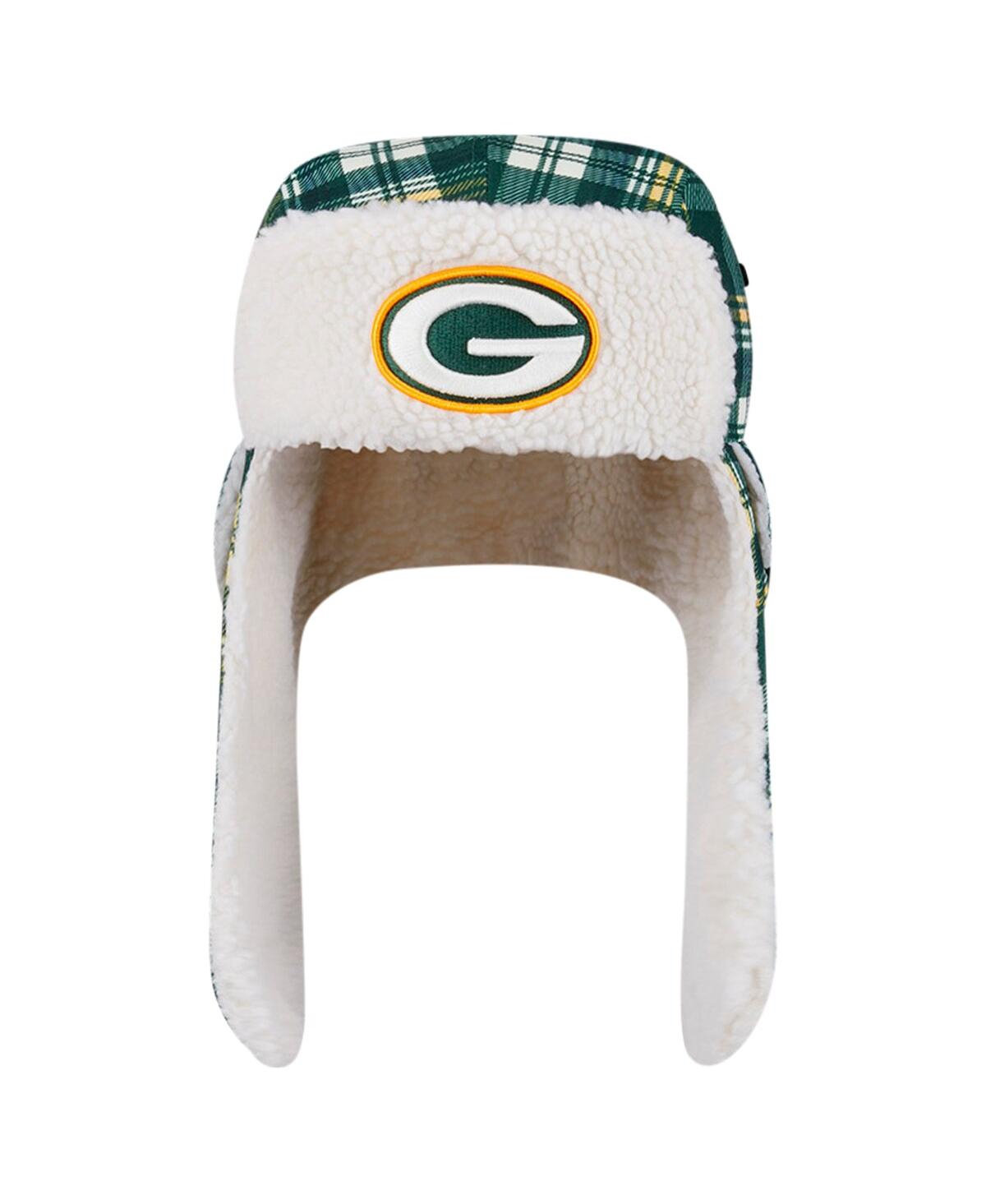 New Era Green Green Bay Packers Sideline Plaid Sherpa Trapper Hat In Green