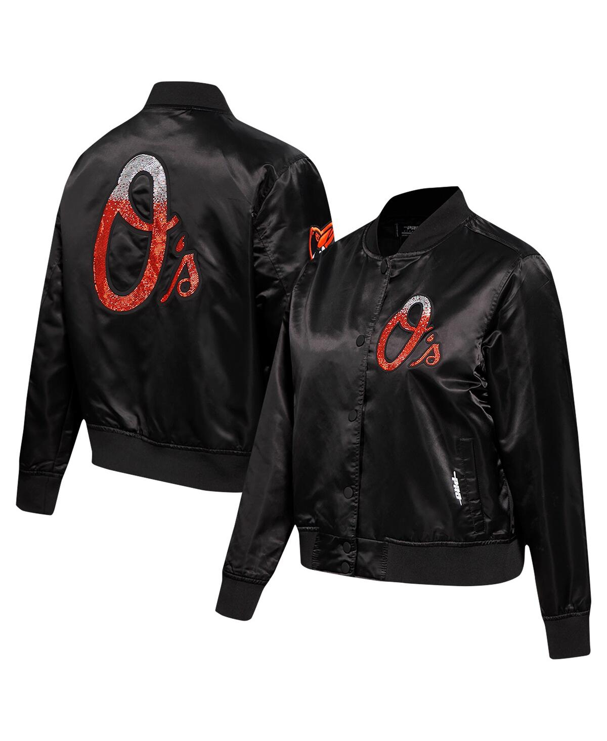 Pro Standard Women's Black Baltimore Orioles Rhinestone Satin Full-snap Jacket In Black