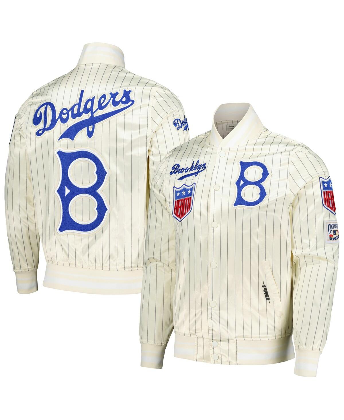 Pro Standard Men's Cream Brooklyn Dodgers Cooperstown Collection Pinstripe Retro Classic Satin Full-snap Jacket In Animal Print