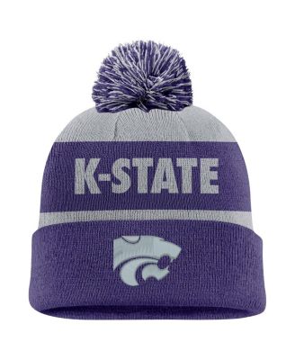 Nike - Men's Gray/Purple Kansas State Wildcats Peak Stripe Cuffed Knit Hat with Pom