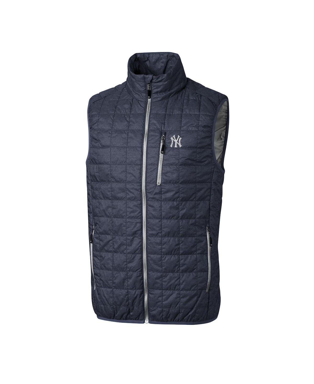 Cutter & Buck Men's Heathered Navy New York Yankees Rainier Full-Zip Puffer Vest