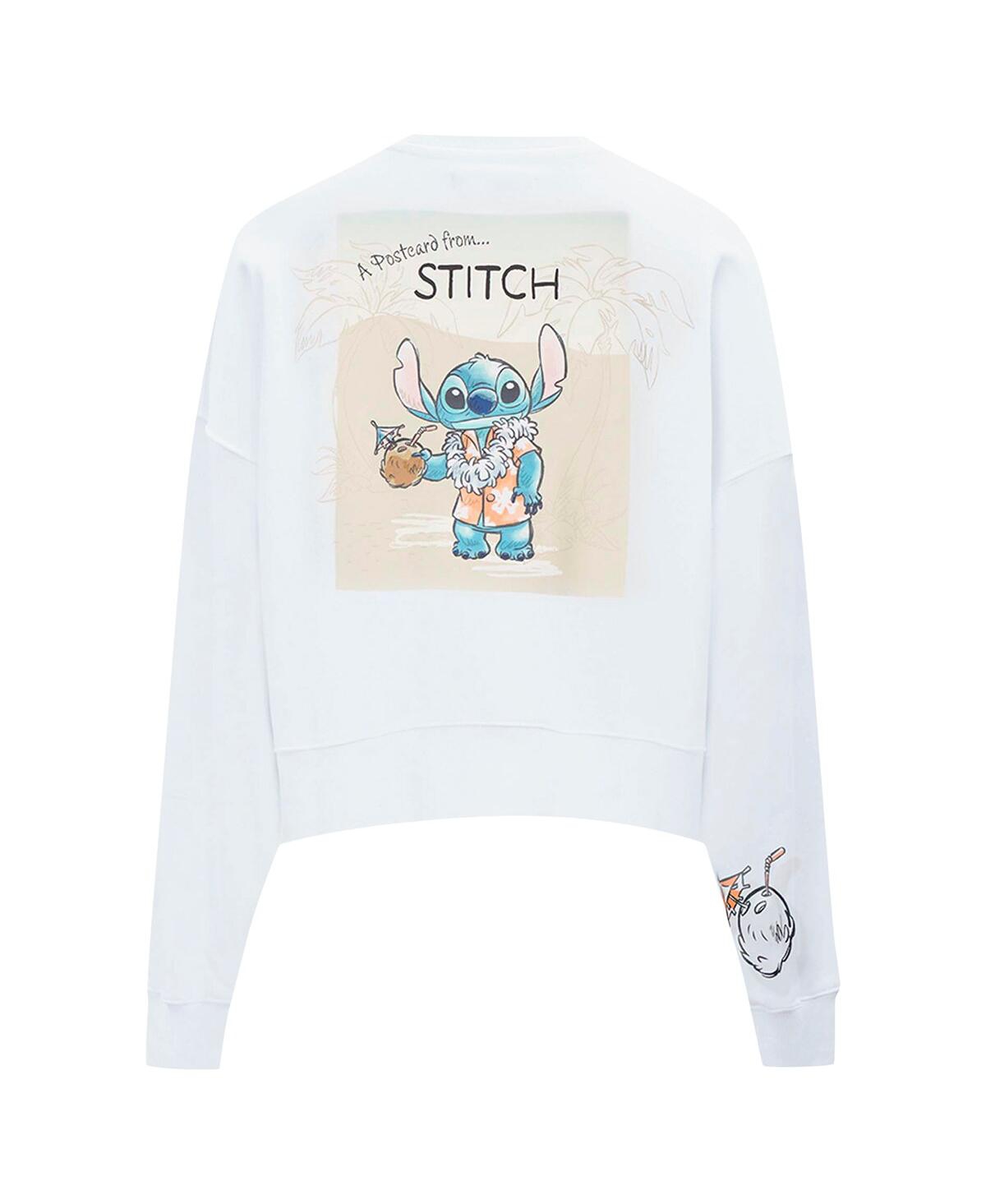 Freeze Max Women's White Lilo And Stitch Postcard Loose Fit Cropped Pullover Sweatshirt In White