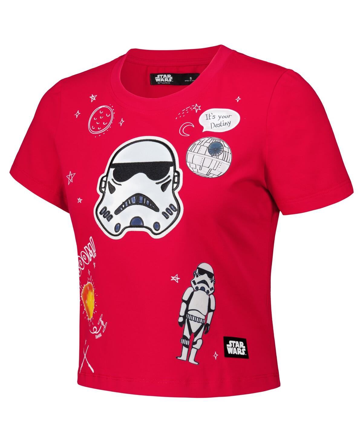FREEZE MAX WOMEN'S RED STAR WARS BABYDOLL CROPPED T-SHIRT 