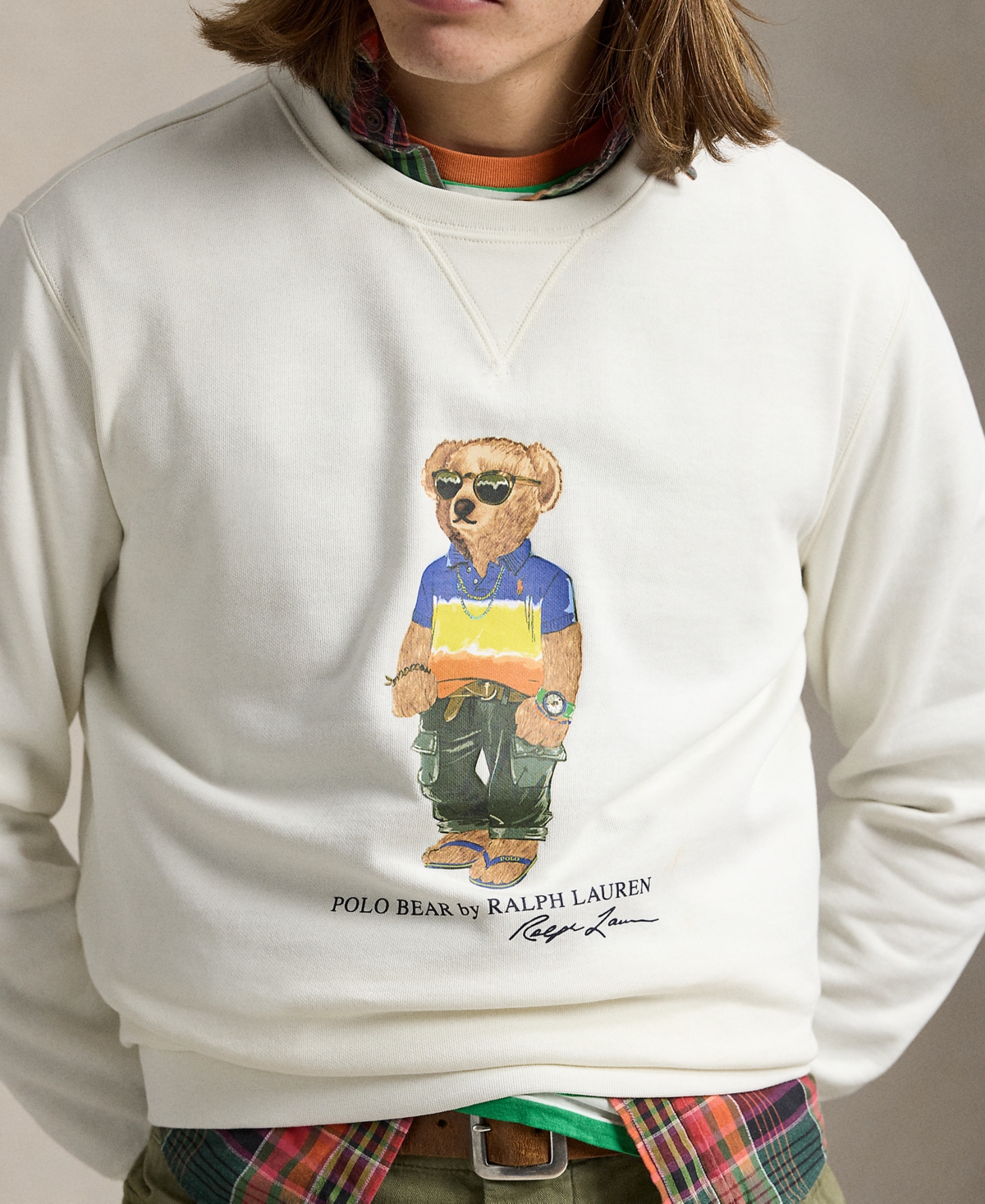 Polo Ralph Lauren White Cotton Blend Polo Bear Sweatshirt In Nevis Beach Ship Bear