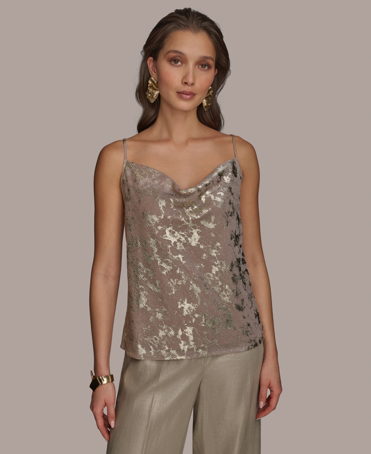 Women's Metallic Burnout Camisole - Apricot/gold