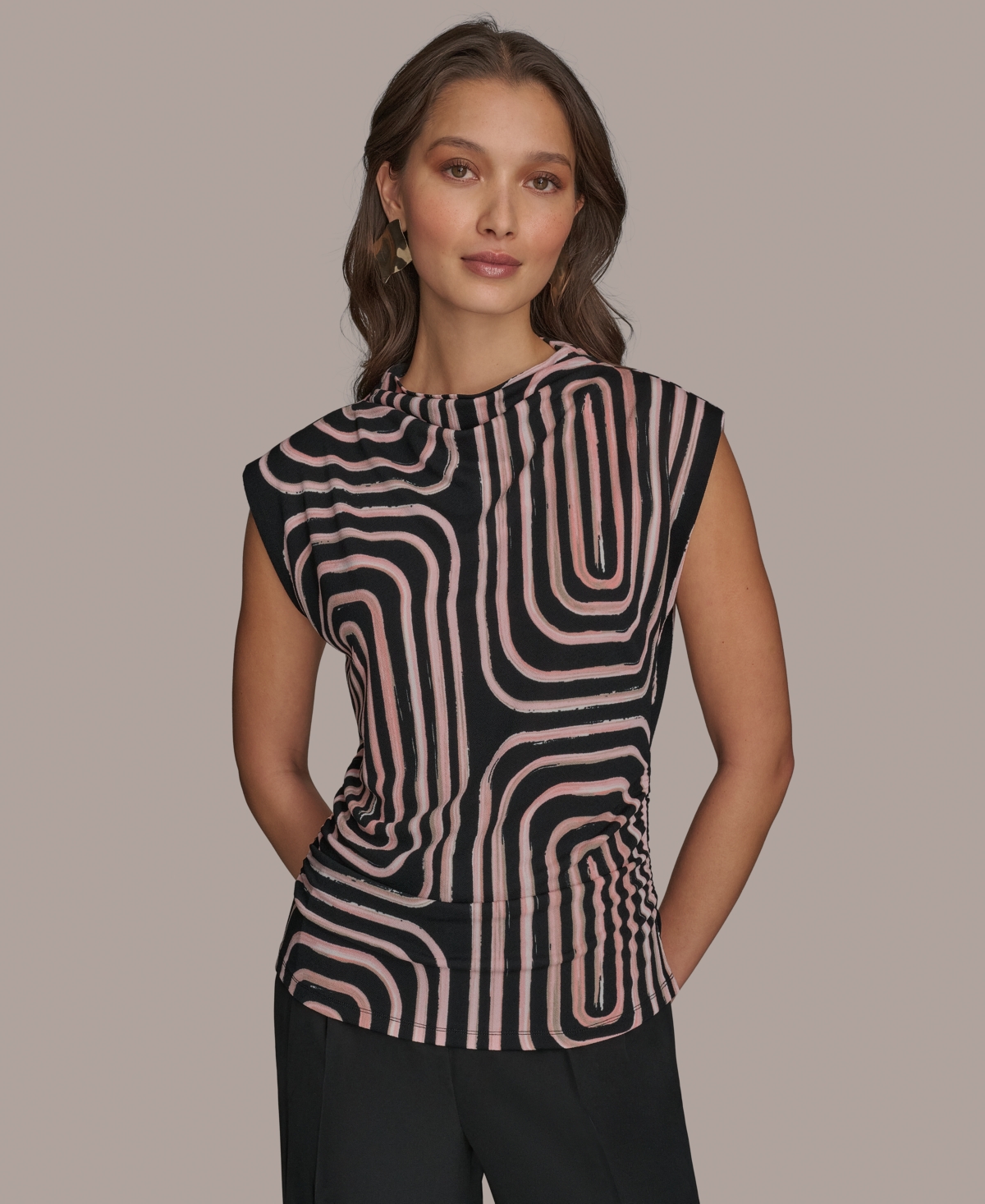 Shop Donna Karan Women's Printed High-neck Blouse In Black,aprct Multi