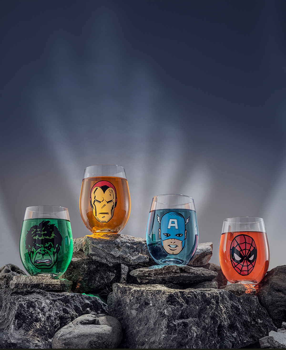 JOYJOLT MARVEL HEROES STEMLESS DRINKING GLASSES, SET OF 4 