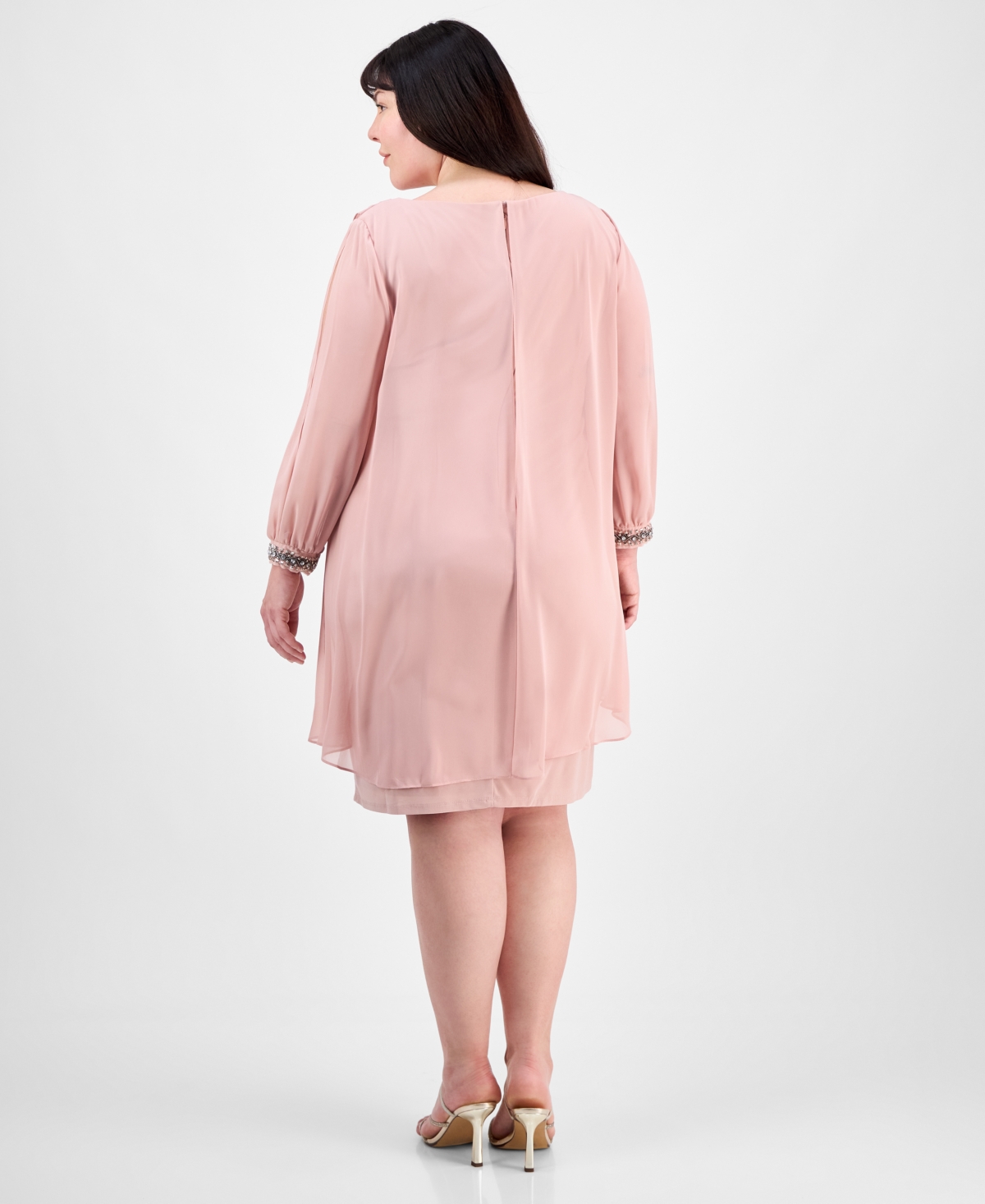 Sl Fashions Plus Size Overlay Sheath Dress In Faded Rose