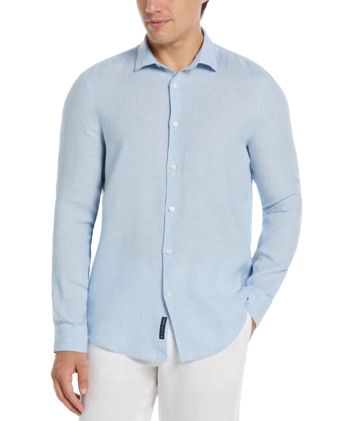 Perry Ellis Men's Solid Long Sleeve Linen Button-front Shirt In Soft Chambray