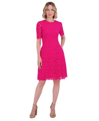 パーティードレス Lace Elbow Sleeve Fitted Dress Jessica Howard Women's Elbow-Sleeve Lace A-Line Dress - Macy's