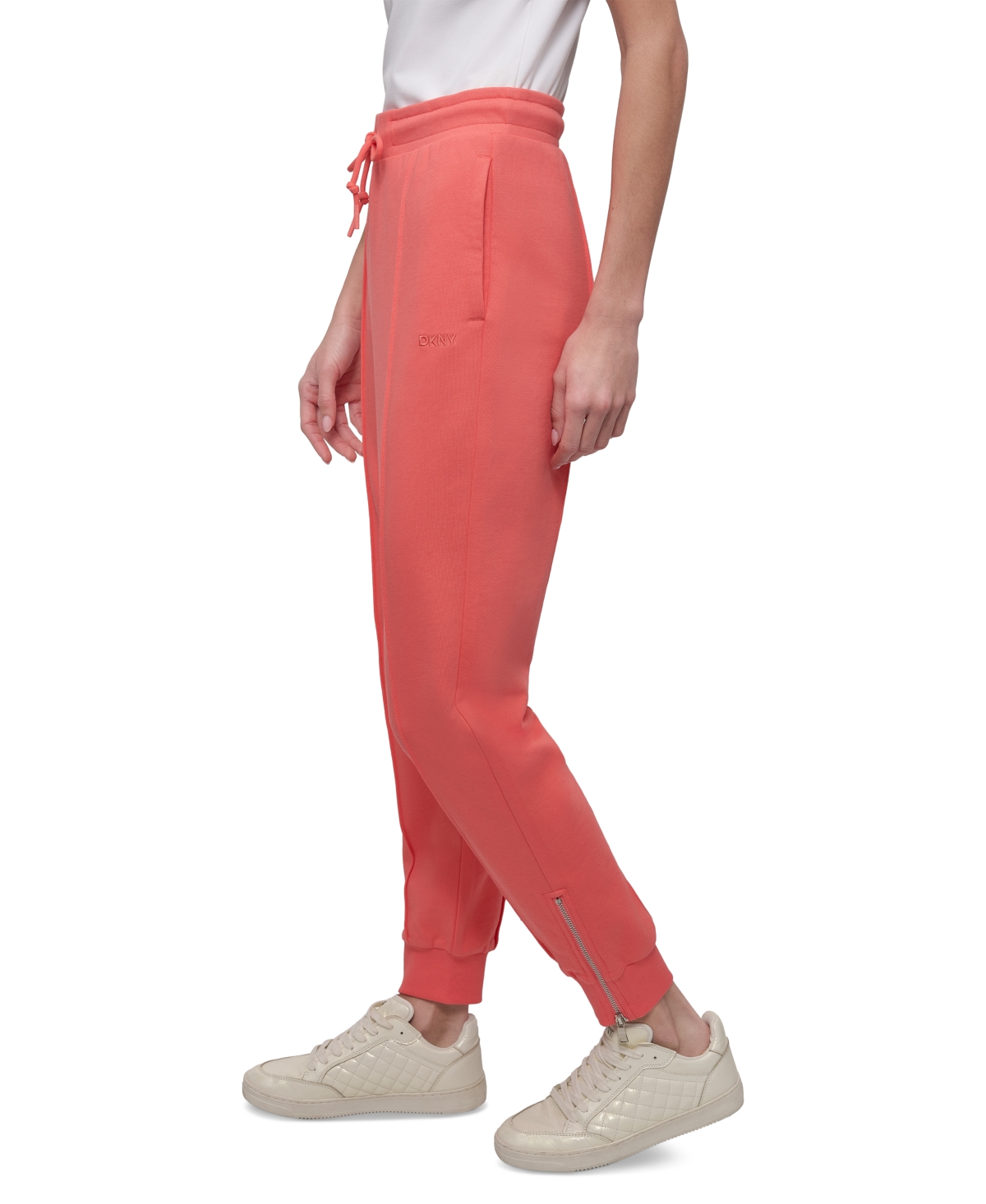 Shop Dkny Sport Women's Zip-cuff High-rise Cotton Joggers In Coral Crush