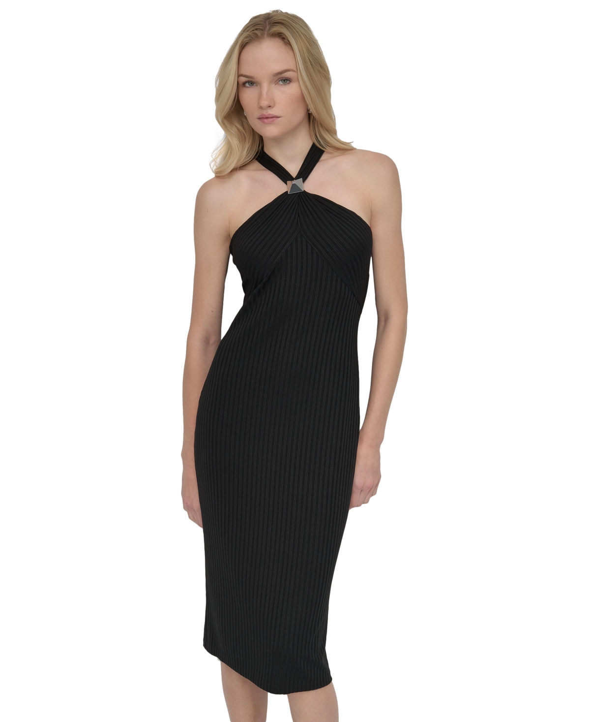 DKNY WOMEN'S RIBBED SLEEVELESS SHEATH DRESS 