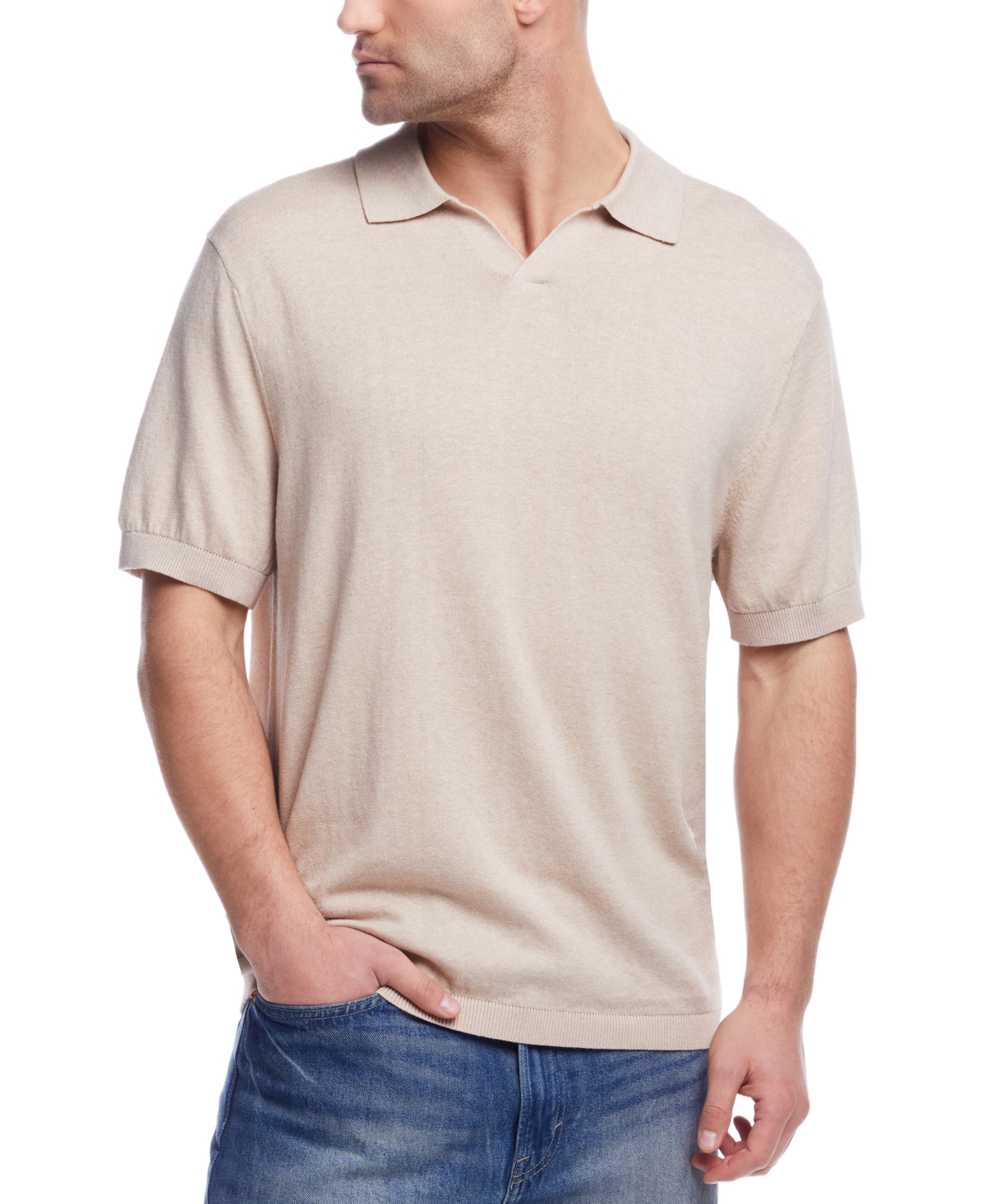 Men's Regular-Fit Open Collar Polo Sweater - Oat