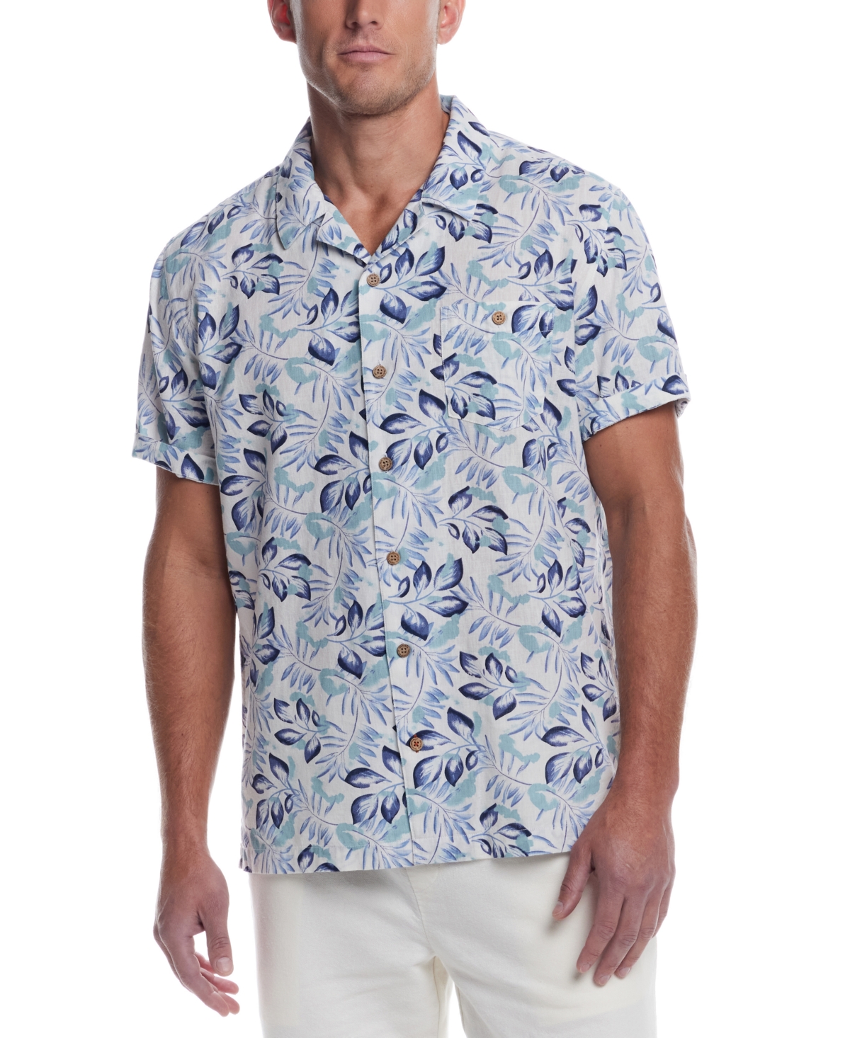 Men's Regular-Fit Palm Frond-Print Button-Down Camp Shirt - Sugar Almond