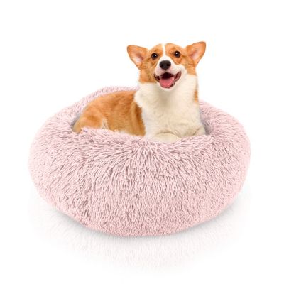 Calming Dog and Cat Bed, Soft Round Donut Bed for Pets, Super Lux, Shaggy Fur Cushion Beds