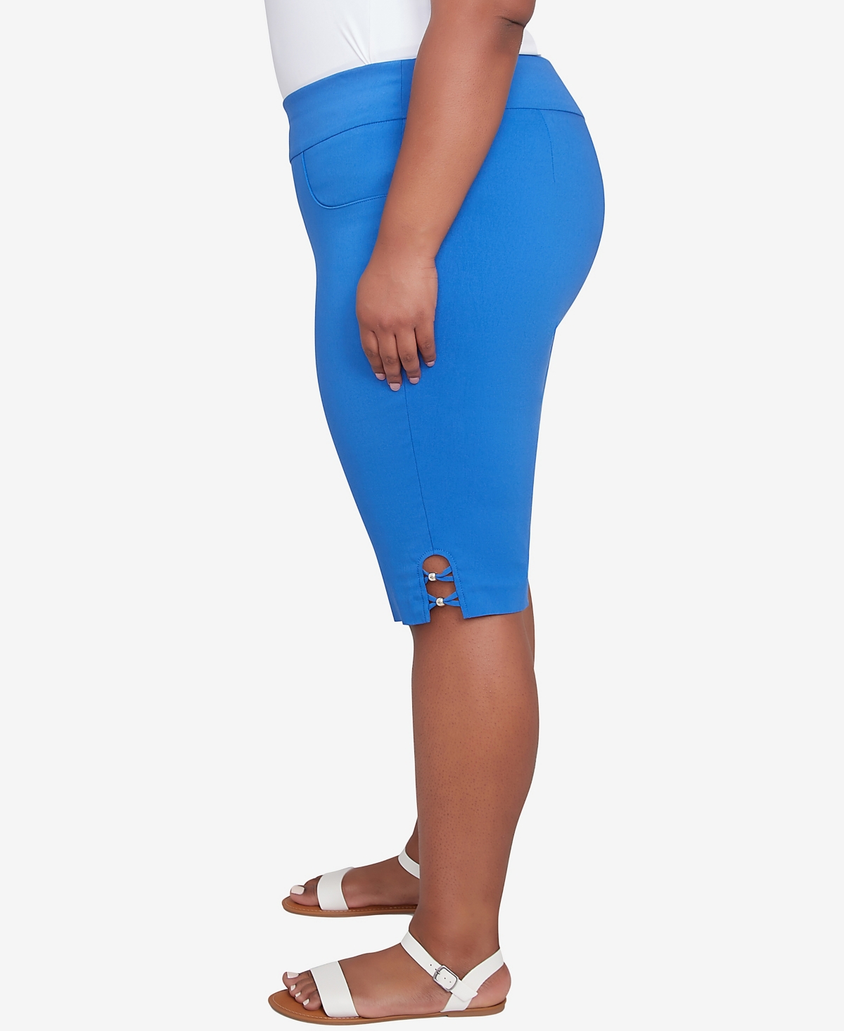 Hearts Of Palm Plus Size Making Waves Solid Tech Stretch Pull On Skimmer Pants In French Blue