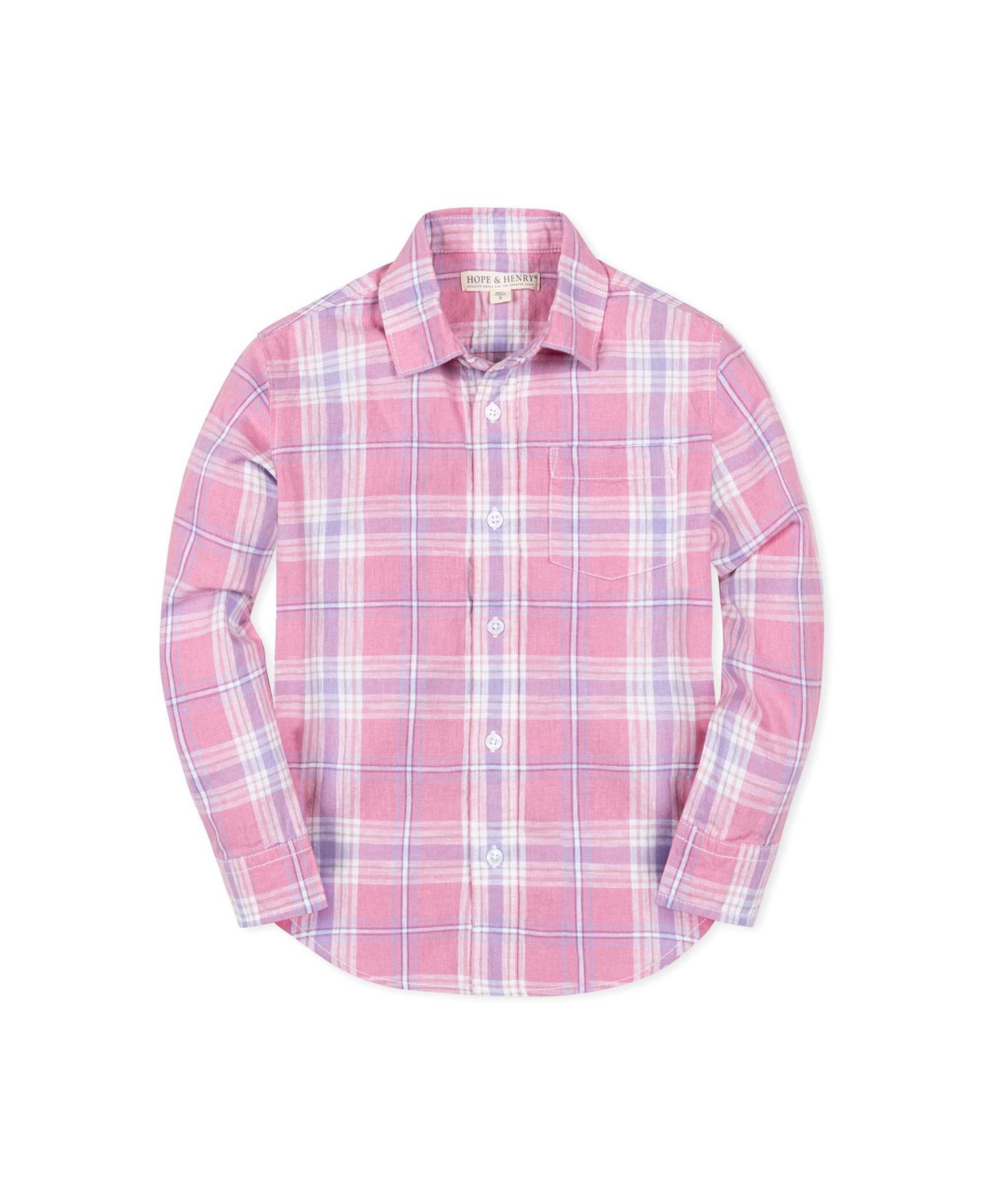 Рубашка Hope & Henry Linen Long Sleeve Button Down Shirt для мальчиков, цвет: Чайный розовый клетчатый — фото 1