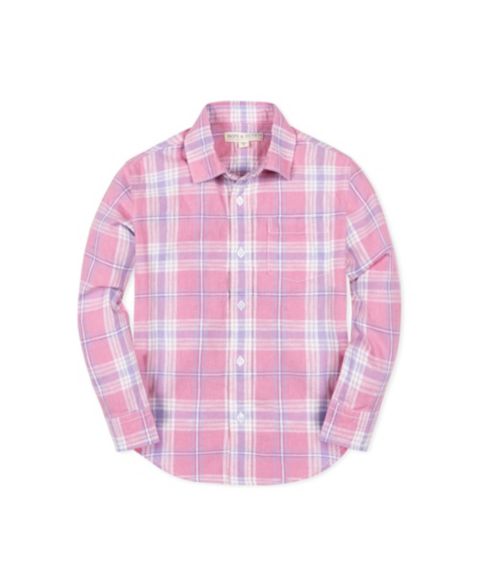 Рубашка Hope & Henry Linen Long Sleeve Button Down Shirt для мальчиков, цвет: Чайный розовый клетчатый