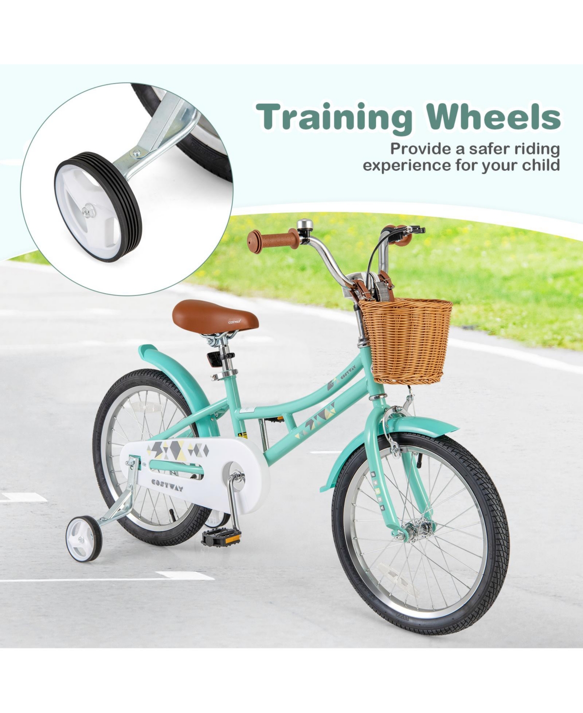 Kids Bike with Training Wheels and Dual Brake System Safe and Easy-to-Ride Bicycle for Young Riders