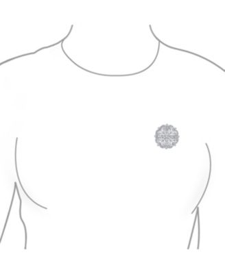 Floral Heart Filigree CZ Brooch Pin Silver Brass