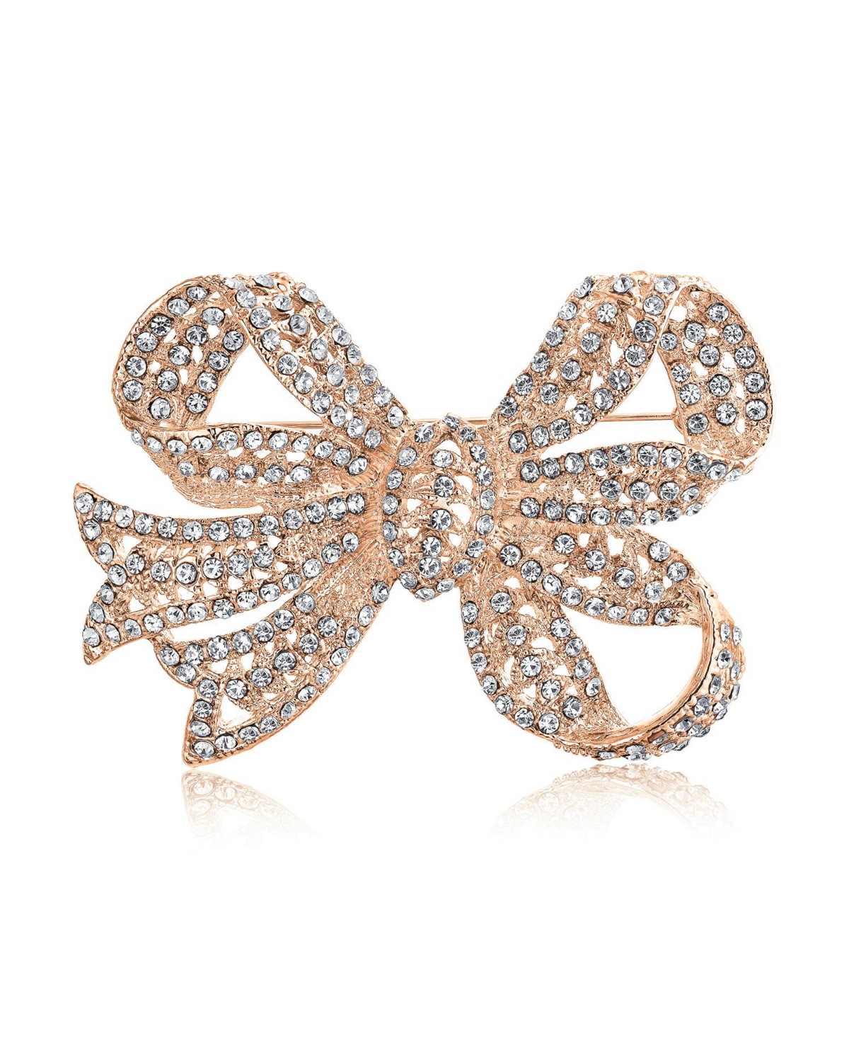 Victorian Style Royal Style Crystal Pave Filigree Ribbon Brooch Pin Silver Plated - Rose
