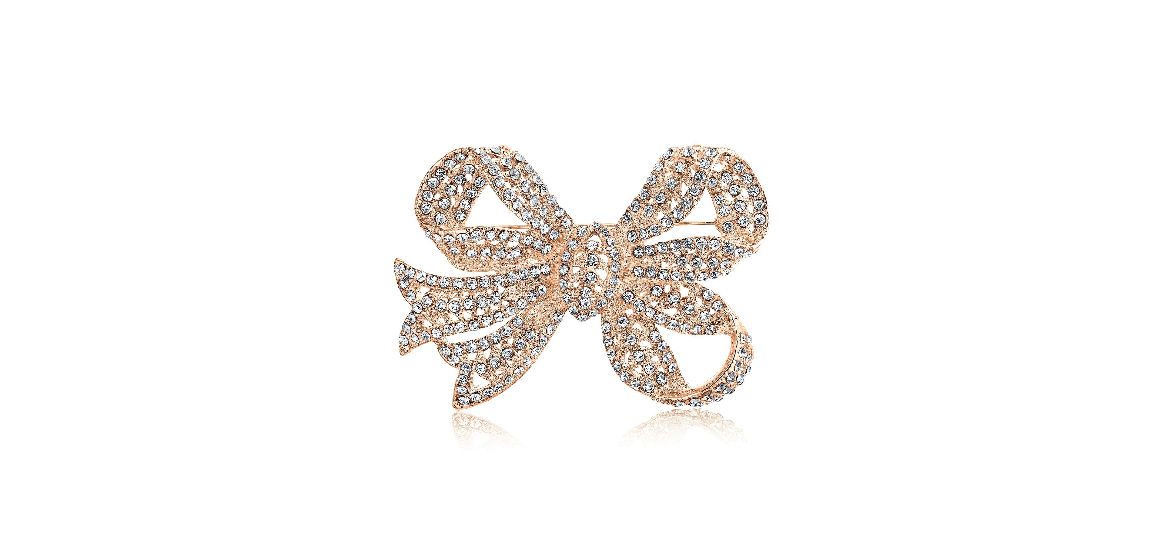 Bling Jewelry Victorian Style Royal Crystal Pave Filigree Ribbon Brooch Pin Silver Plated