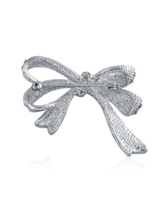 Victorian Style Large Statement Crystal Fashion Bow Brooch Pin Silver Plated