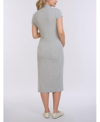 Maternity Mock Neck Short Sleeve Ribbed Midi Dress - Motherhood