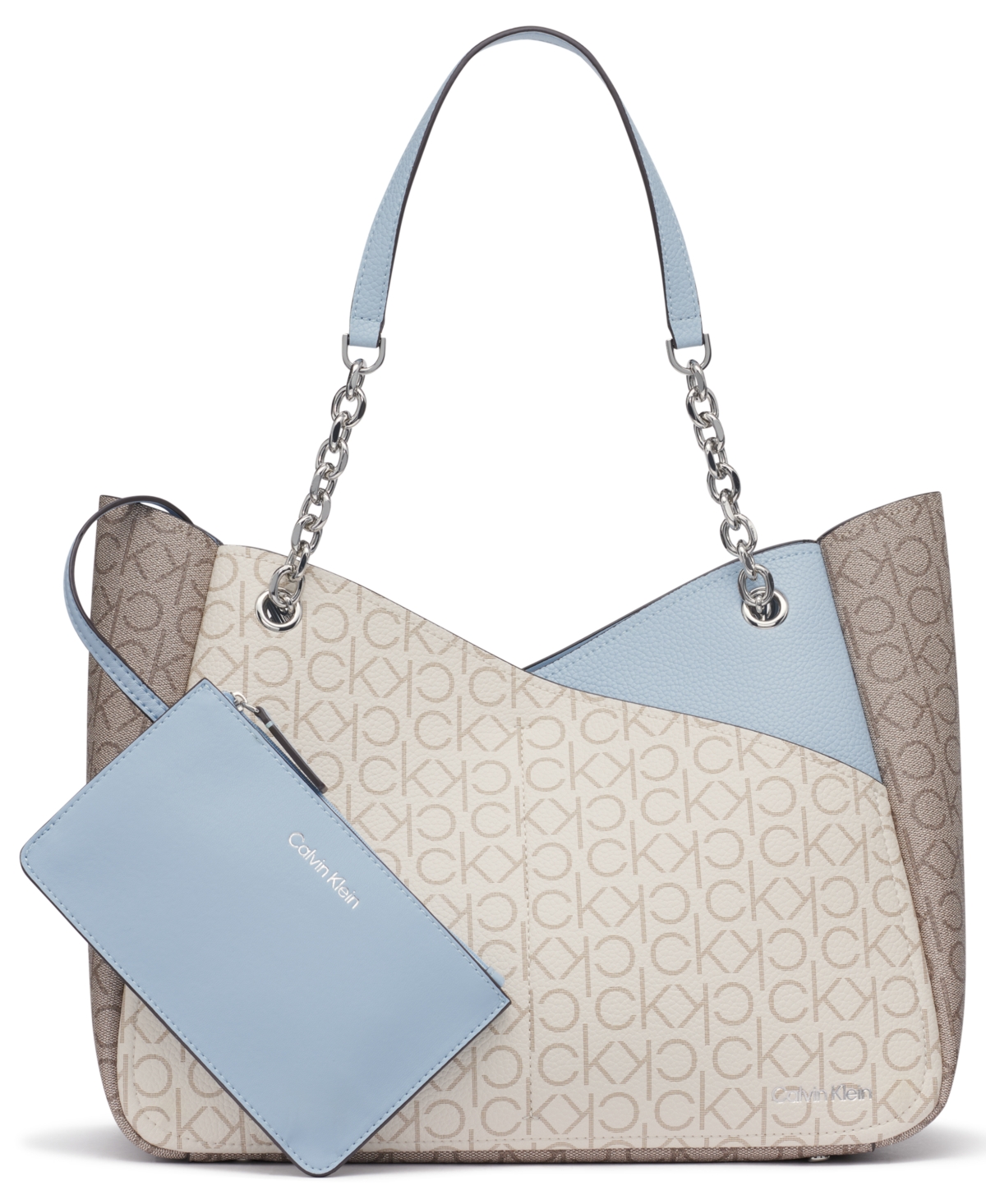 Calvin Klein Zoe Large Tote Bag In Vanilla,khaki,dusty Blue