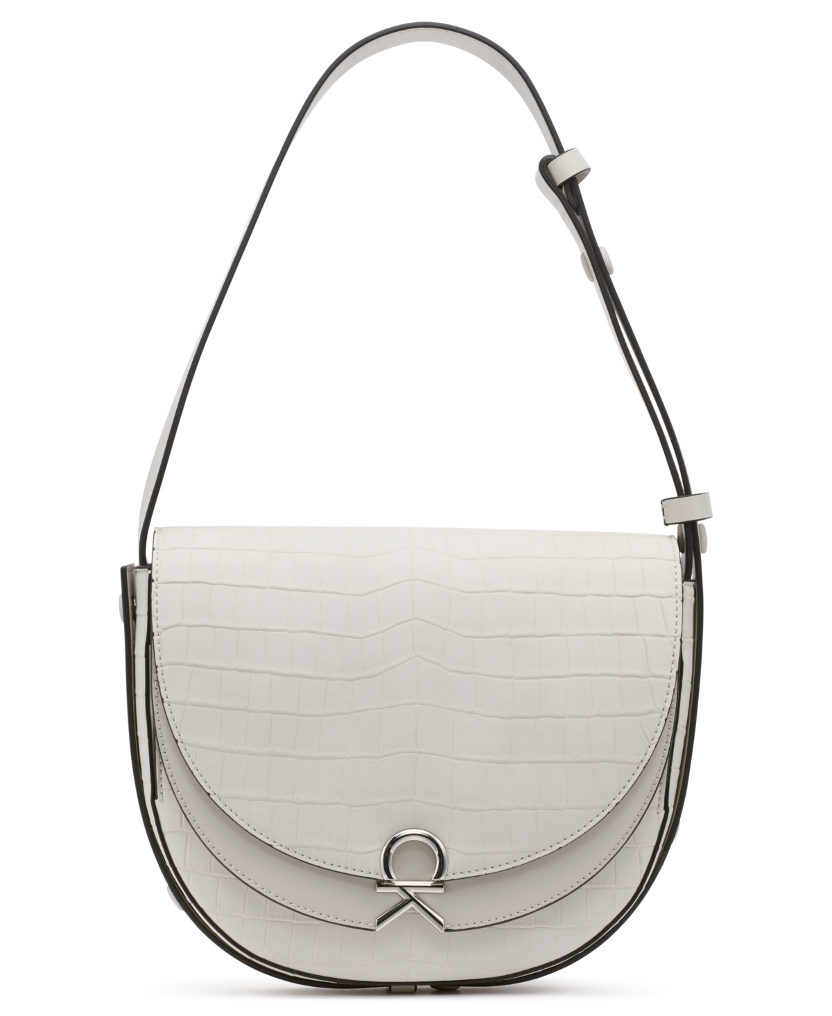 Calvin Klein Crisell Soft Croco Saddle Crossbody In Beach Pebble